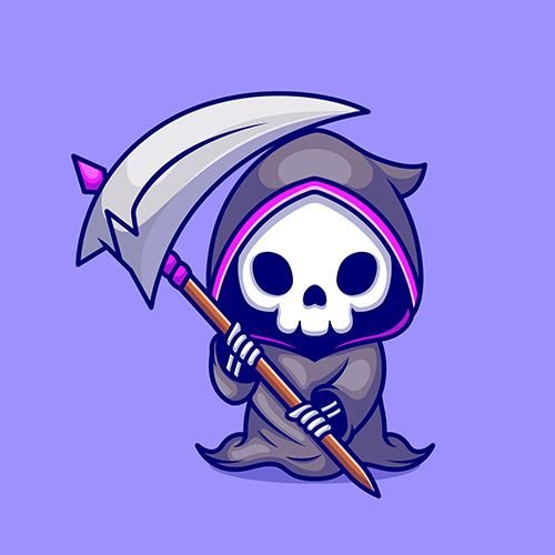 Cartoon grim reaper on a purple background