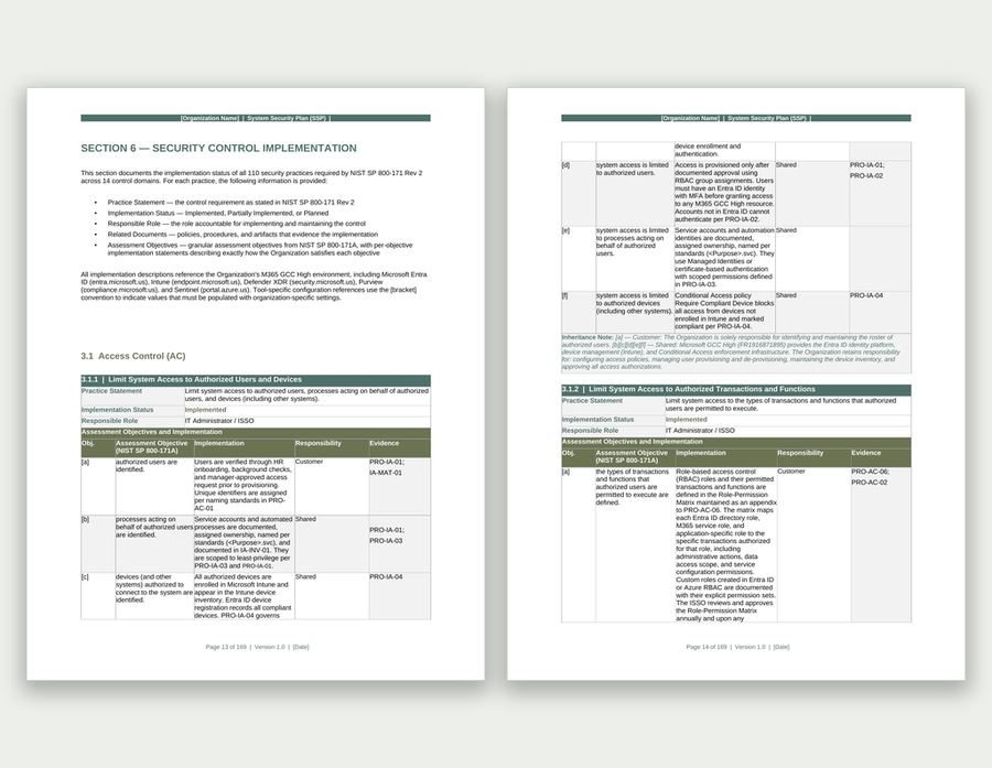 System Security Plan document from the CMMC Compliance Engine